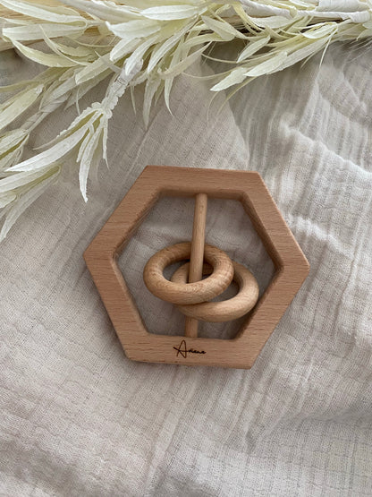 Hexagon Wooden Baby Rattle (Personalised)