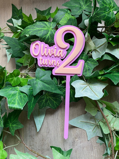 Name/Number Medium 2 Layer Acrylic Cake Topper (11cm)