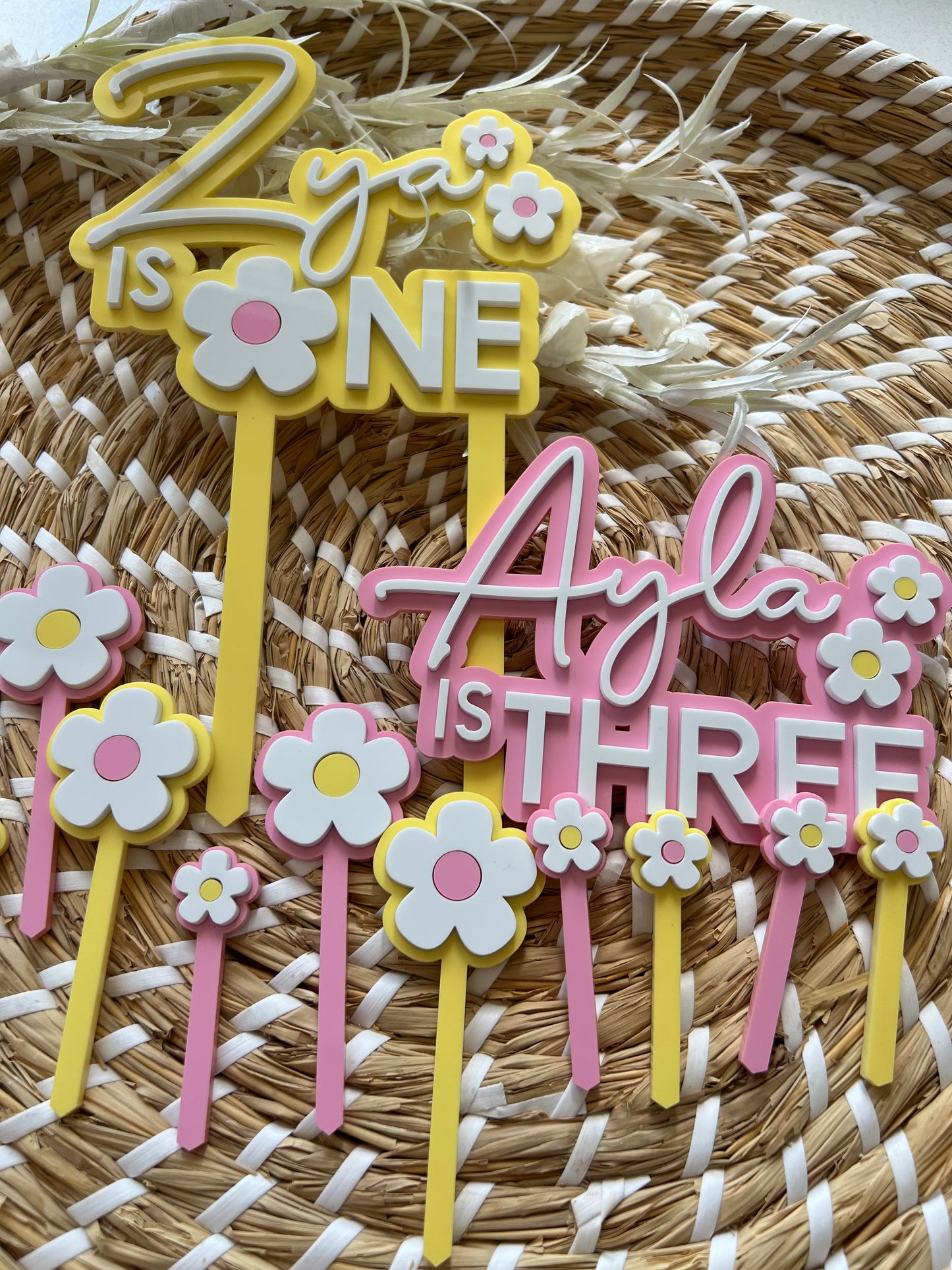 2 Layer 'Daisy Style' Acrylic Cake Topper