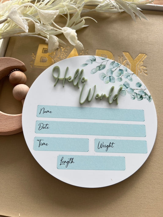 Birth Announcement Plaque (Eucalyptus)