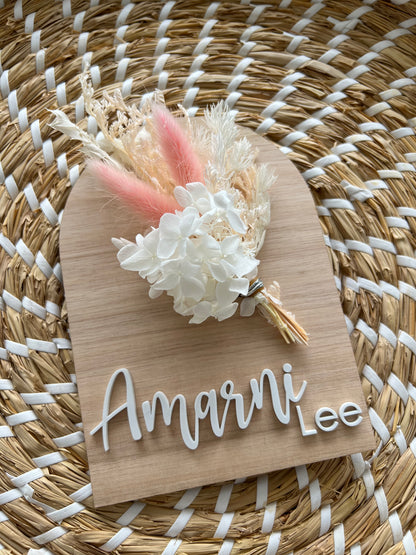 Arch Timber Bloom Baby Announcement/ Name Plaque