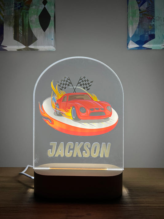 Personalised Arch Night Light - Printed Race Car