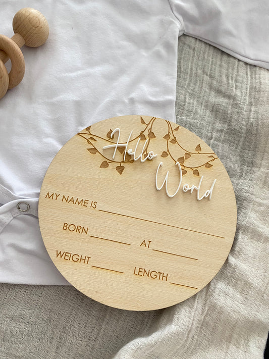 Birth Announcement Plaque - (Vine Design)