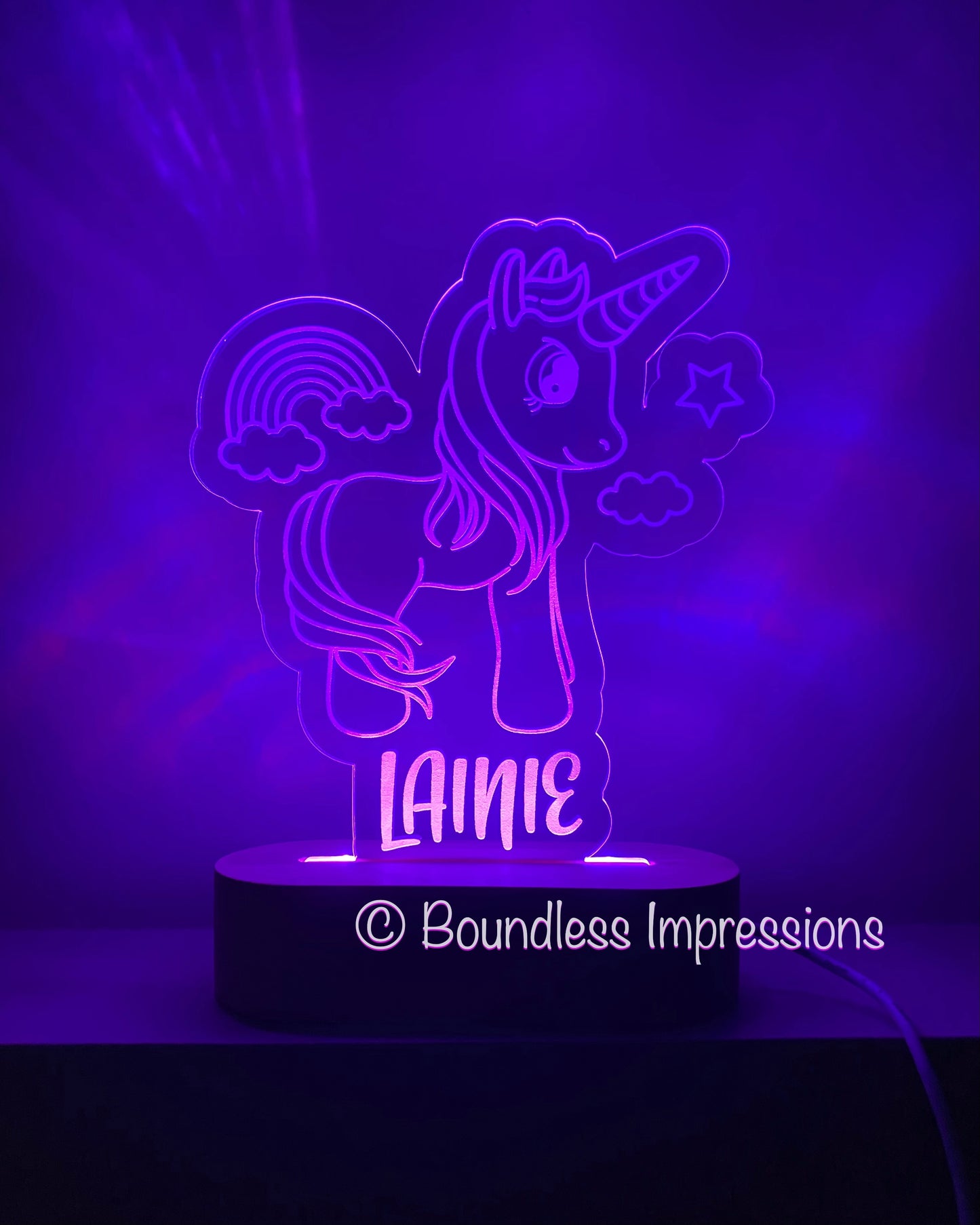Personalised Engraved + Cutout Character Night Light - Beech (Multi Coloured Light)